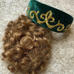 Irish Dance Hair Piece with Green Velvet Headband with Gold Embroidery